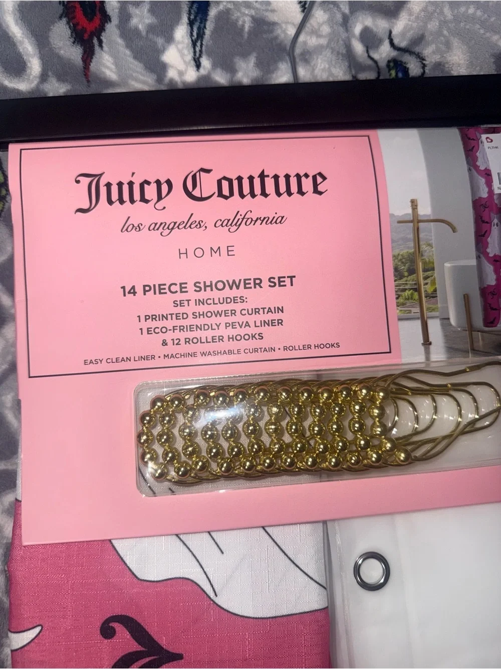 Juicy Couture Home 14-Piece Pink Ghost Halloween Shower Curtain Set